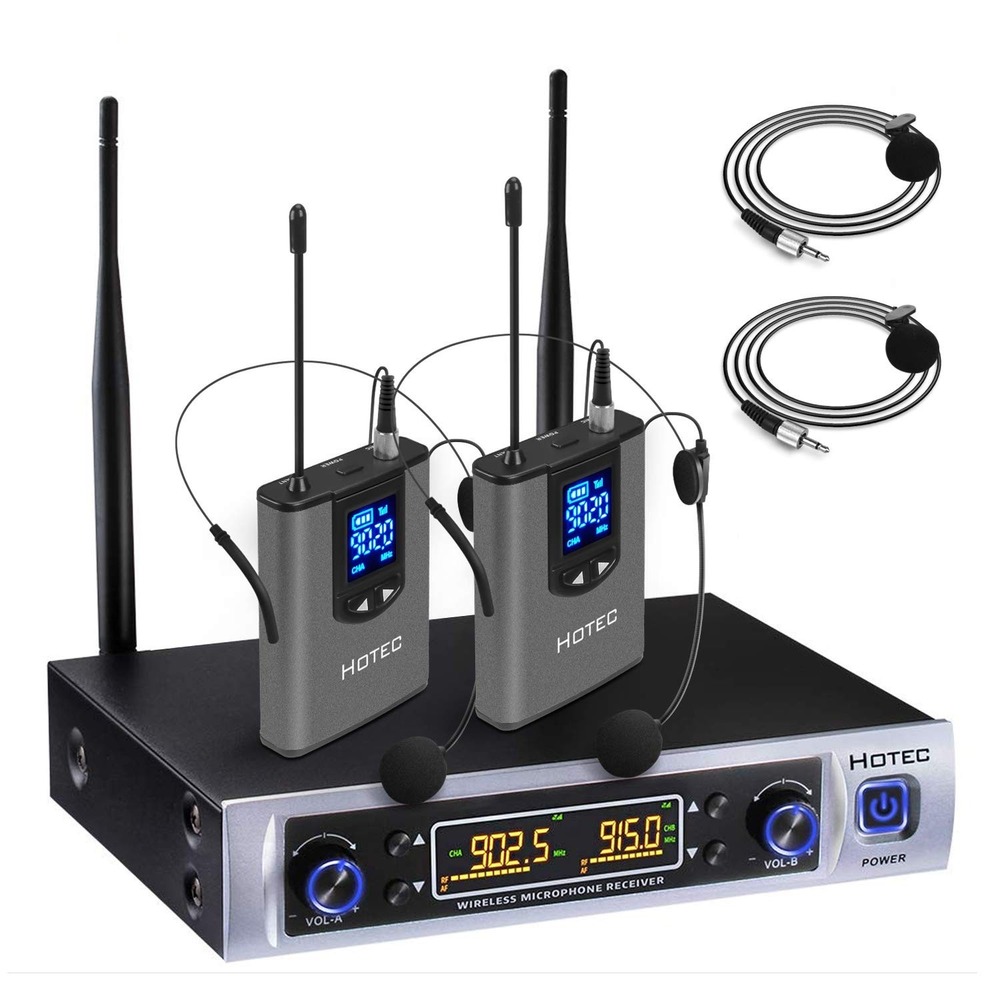 HOTEC UHF Wireless Microphone System Dual Lapel Headset PA Speaker Church Class
